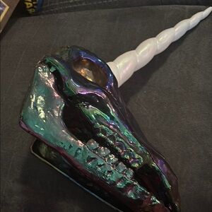 Iridescent Unicorn Skull Art Piece